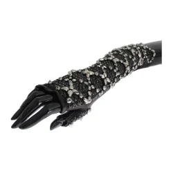 Schwarze Lederhandschuhe mit Kristallperlen