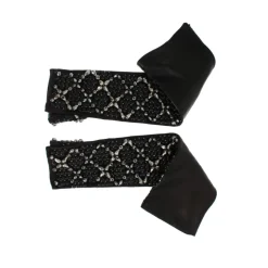 Schwarze Lederhandschuhe mit Kristallperlen