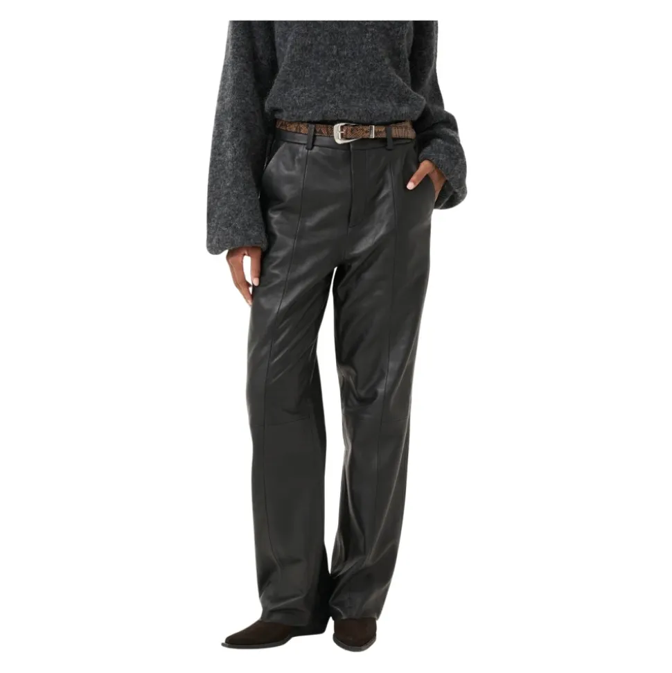 Schwarze Lederhose mit geradem Bein