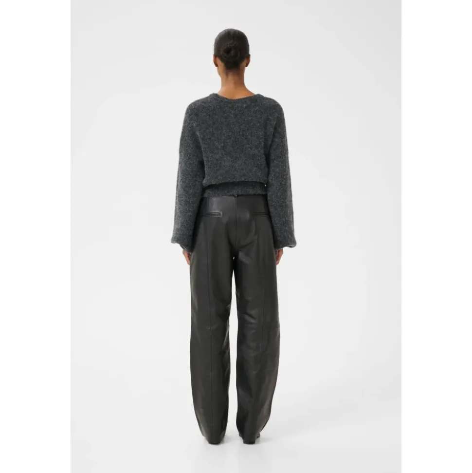 Schwarze Lederhose mit geradem Bein