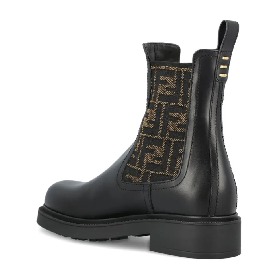 Schwarze Lederstiefel mit FF-Muster