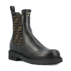 Schwarze Lederstiefel mit FF-Muster