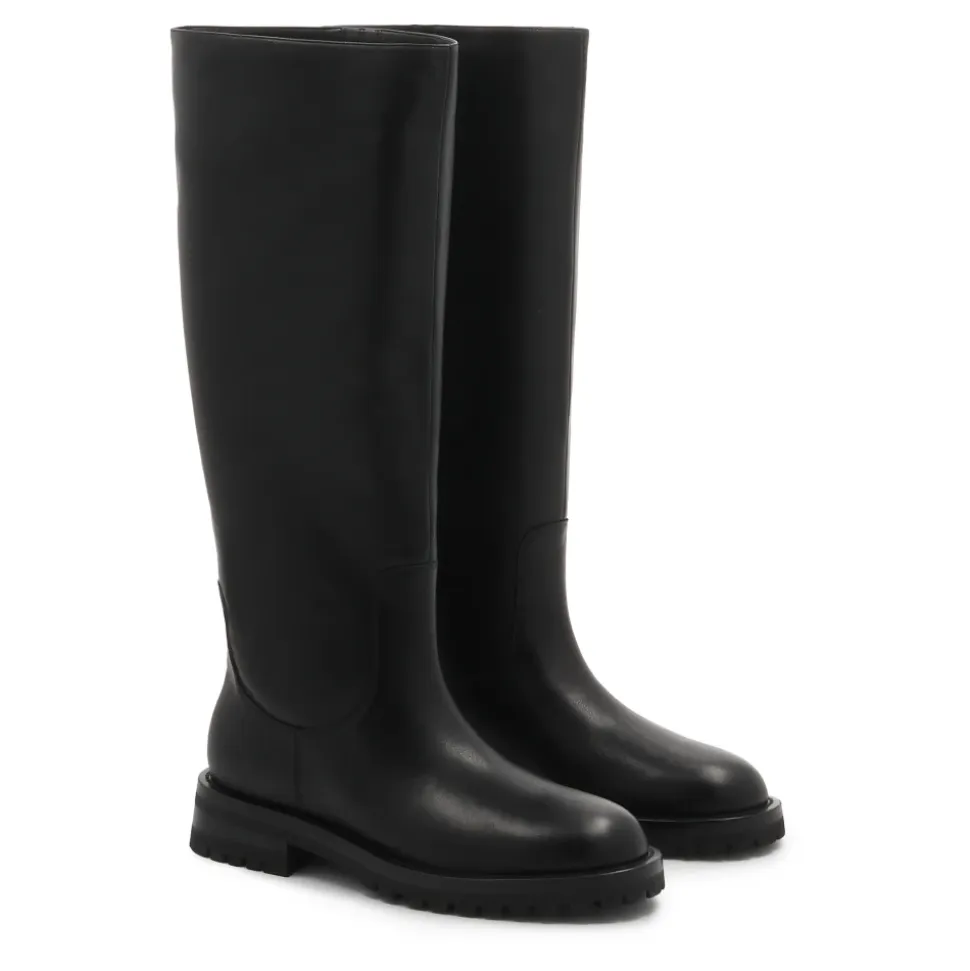 Schwarze Lederstiefel mit Slip-On-Obermaterial