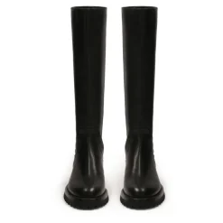 Schwarze Lederstiefel mit Slip-On-Obermaterial