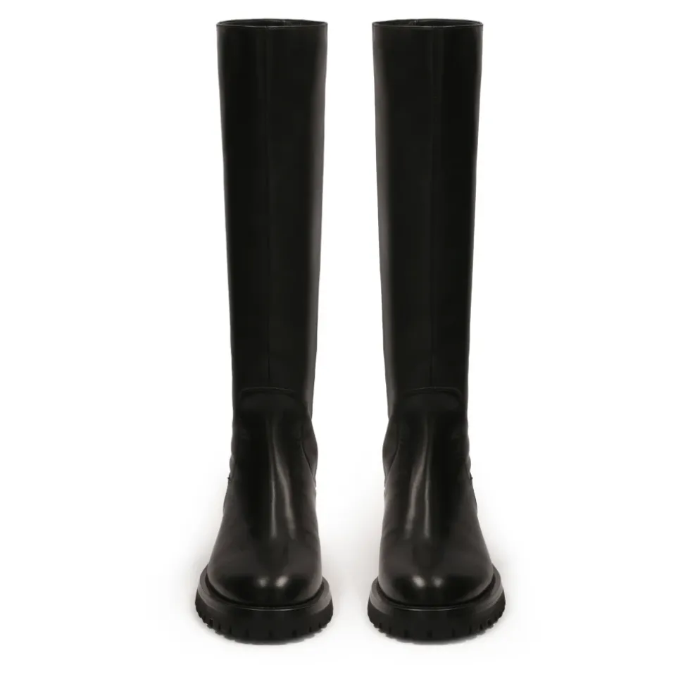 Schwarze Lederstiefel mit Slip-On-Obermaterial