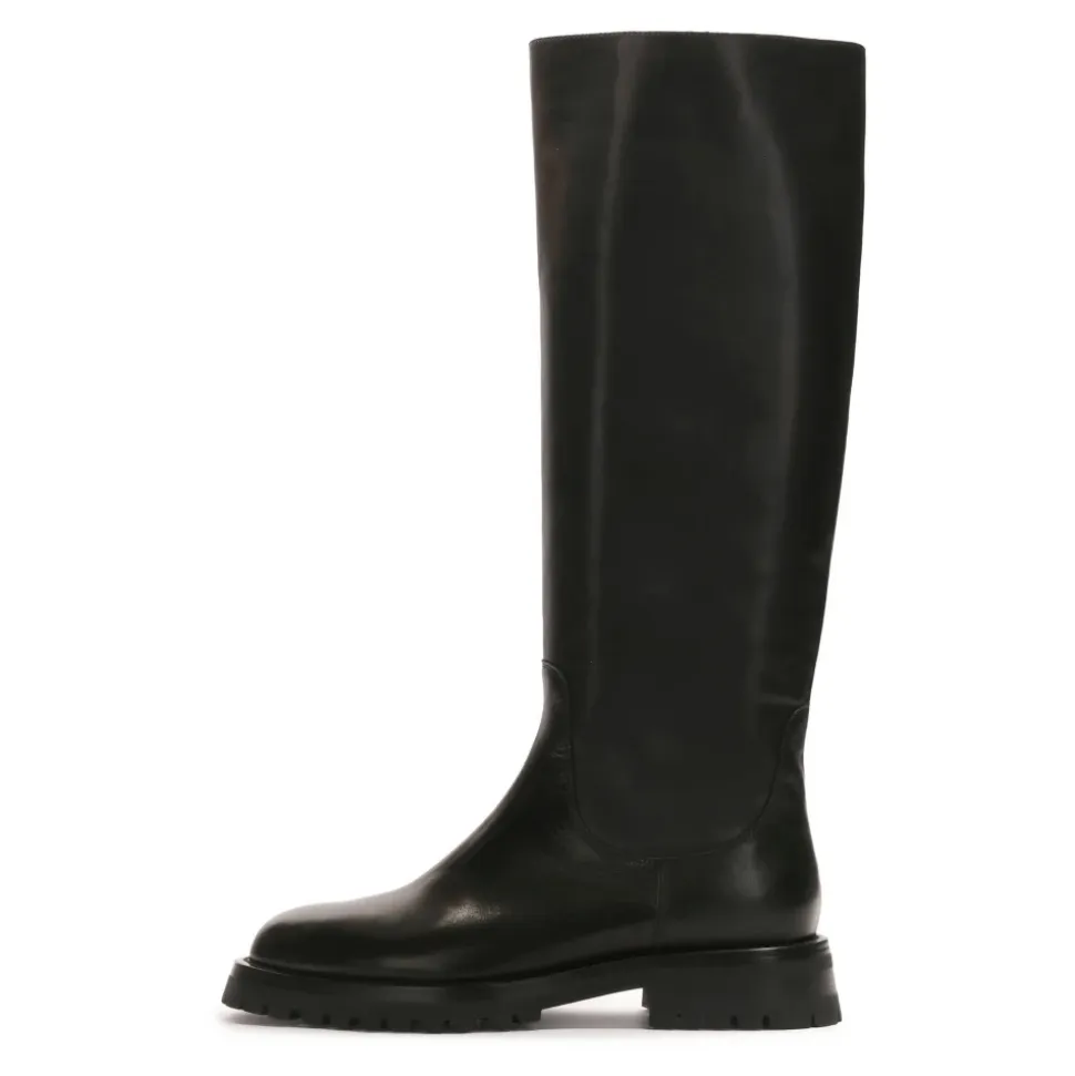 Schwarze Lederstiefel mit Slip-On-Obermaterial