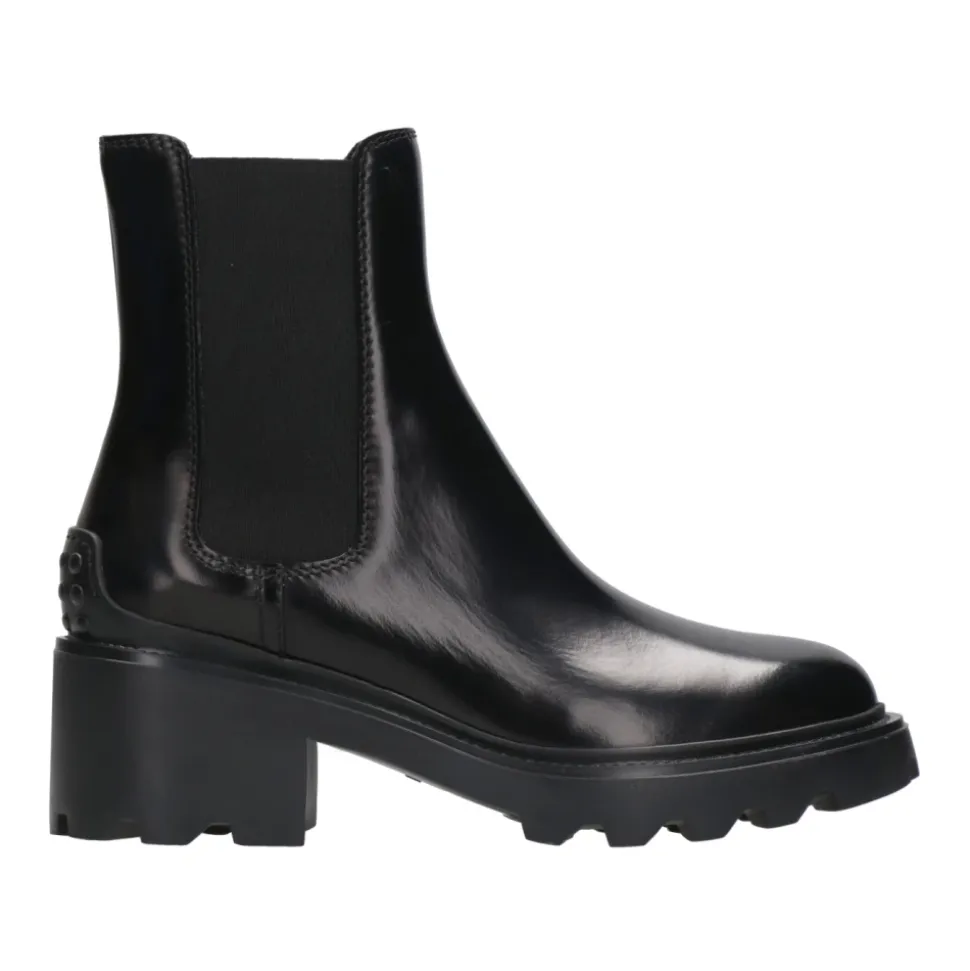 Schwarze Lederstiefeletten mit Elastischen Einsätzen