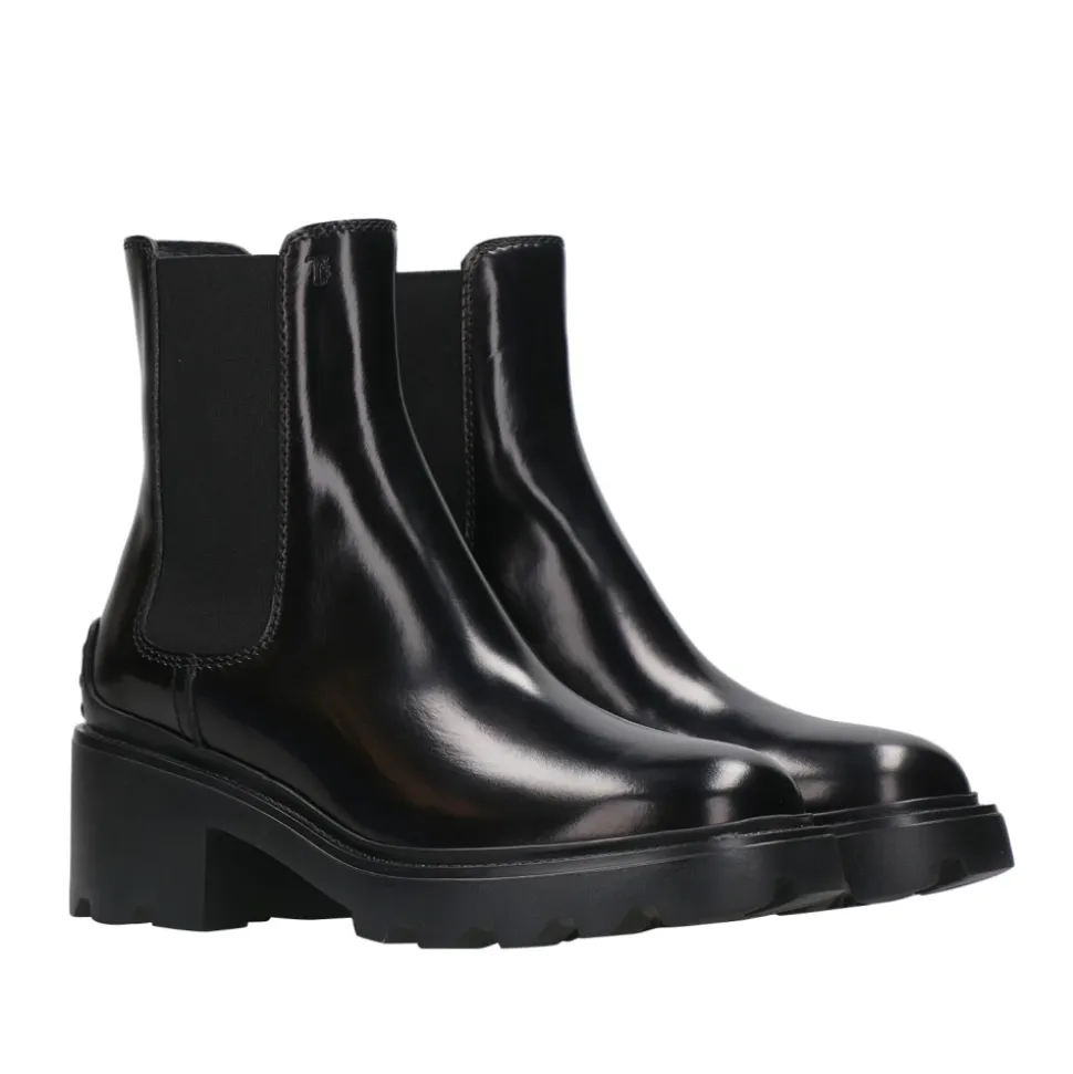 Schwarze Lederstiefeletten mit Elastischen Einsätzen