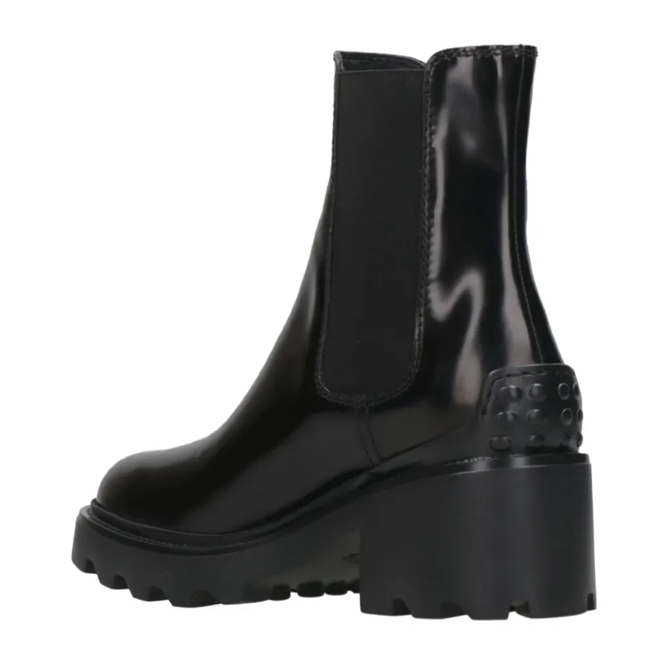 Schwarze Lederstiefeletten mit Elastischen Einsätzen
