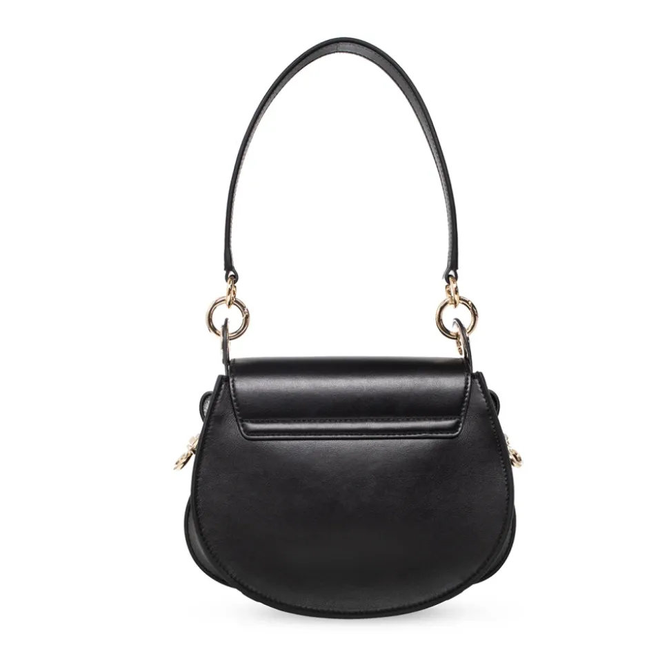 Schwarze Mini Schultertasche mit Ring