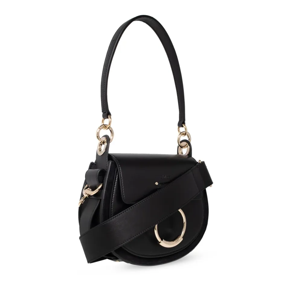 Schwarze Mini Schultertasche mit Ring