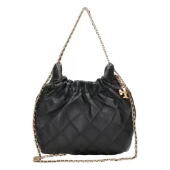 Schwarze Nappa-Schultertasche mit Steppmuster