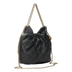 Schwarze Nappa-Schultertasche mit Steppmuster