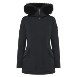 Schwarze Slim Jacke mit Pelzkragen