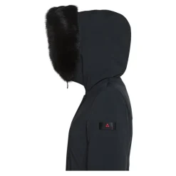 Schwarze Slim Jacke mit Pelzkragen