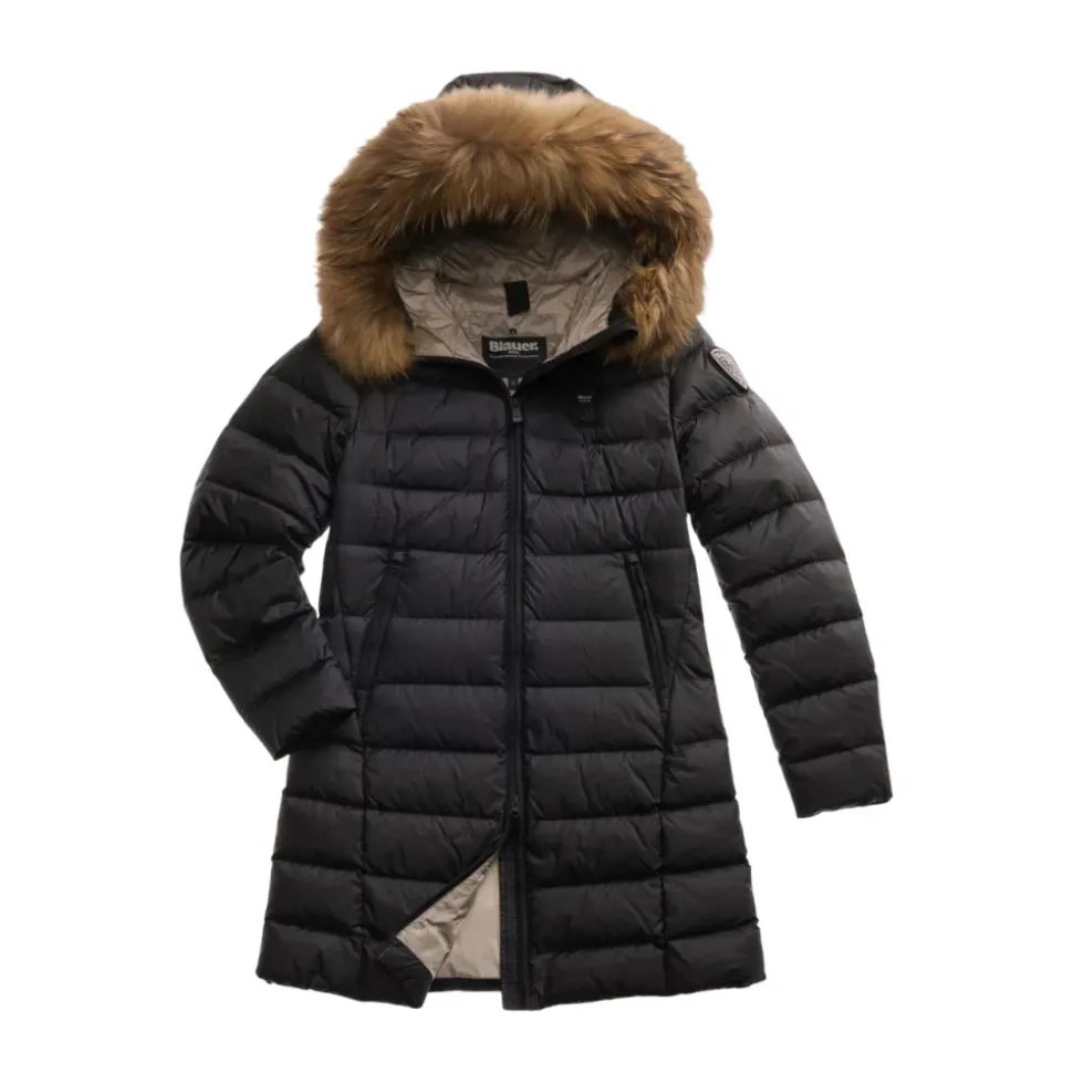 Schwarze Steppjacke mit Pelzbesatz