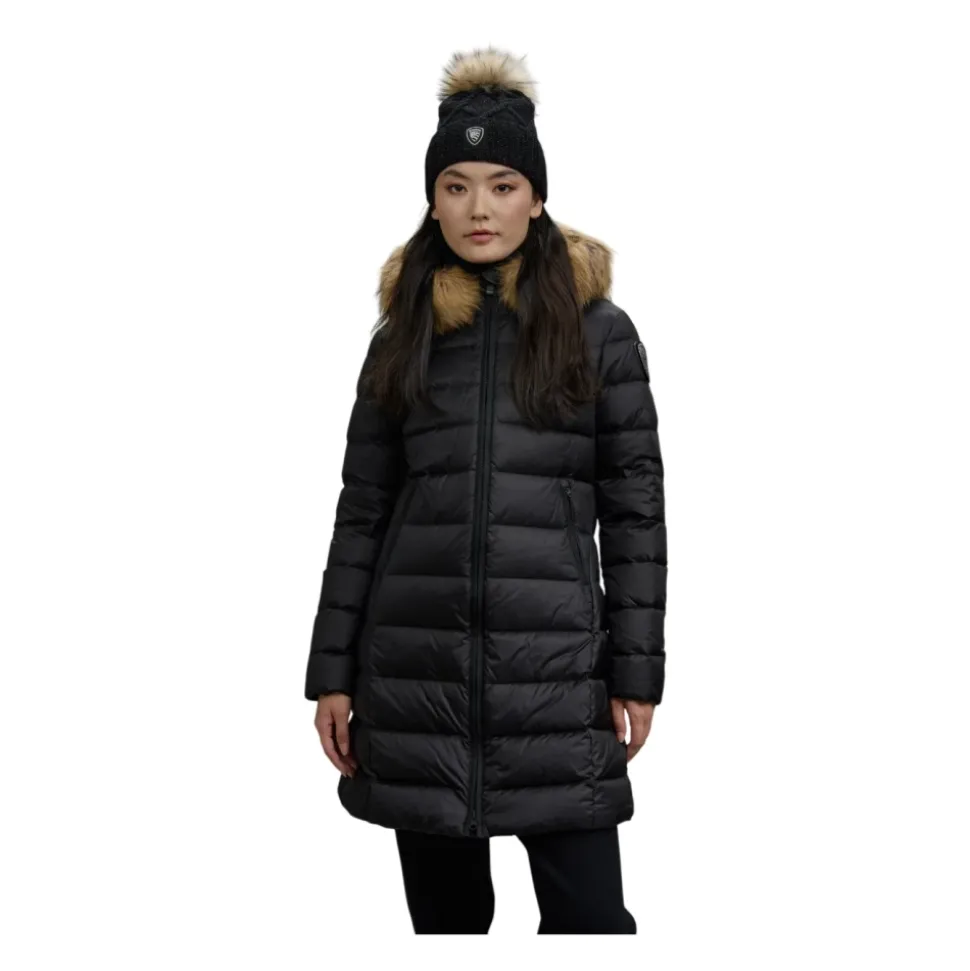 Schwarze Steppjacke mit Pelzbesatz