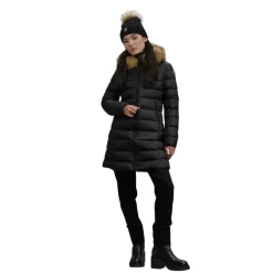 Schwarze Steppjacke mit Pelzbesatz