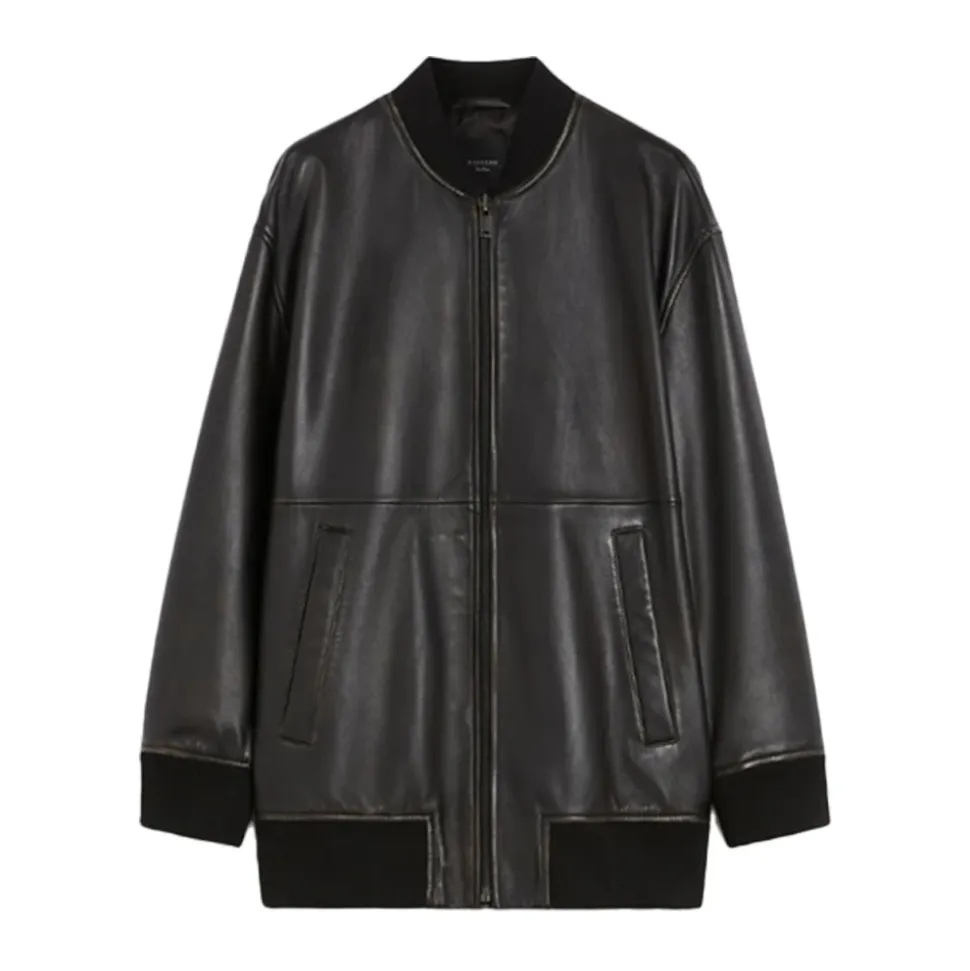 Schwarze Tattico Leder Bomberjacke