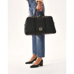 Schwarze weiche gesteppte Leder-Reisetasche