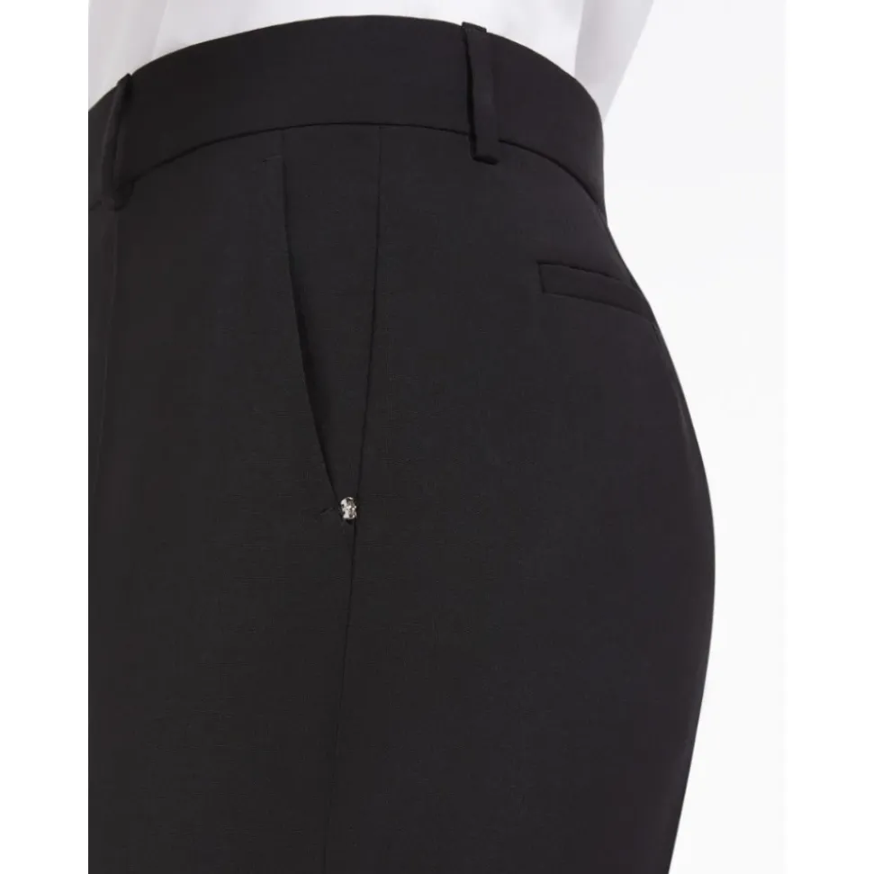 Schwarze Wollhose mit hoher Taille