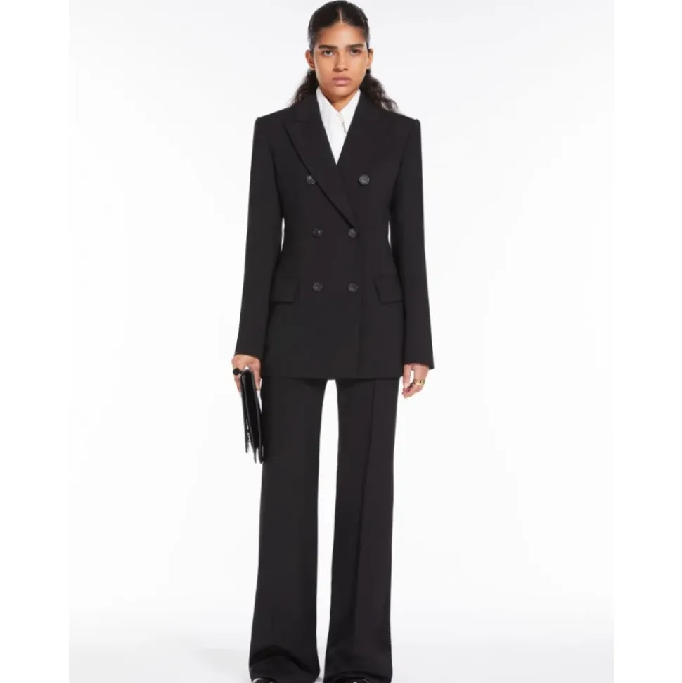Schwarze Wollhose mit hoher Taille