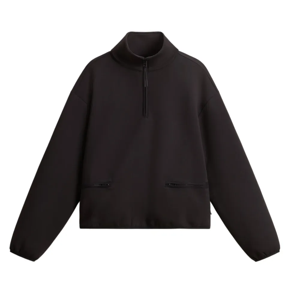 Schwarzer Baumwollpullover mit Reißverschluss