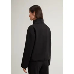 Schwarzer Baumwollpullover mit Reißverschluss