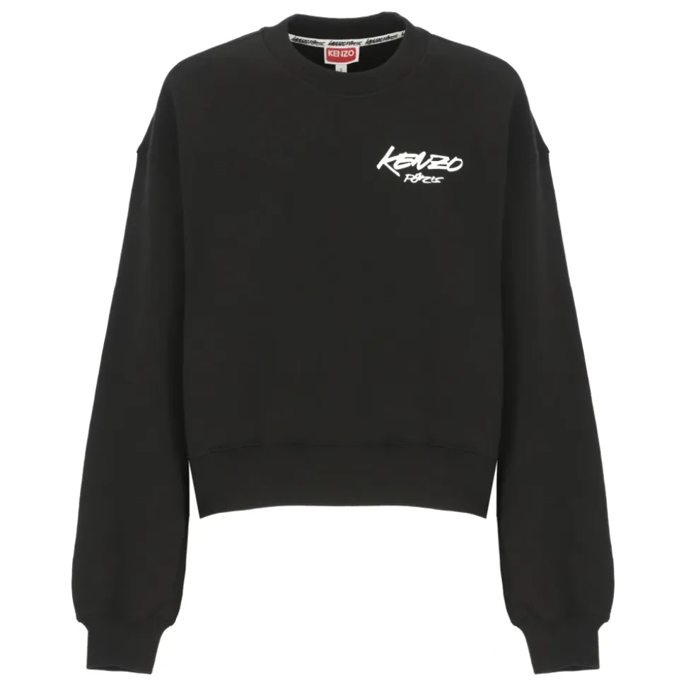 Schwarzer Baumwoll-Sweatshirt Rundhalsausschnitt Logo