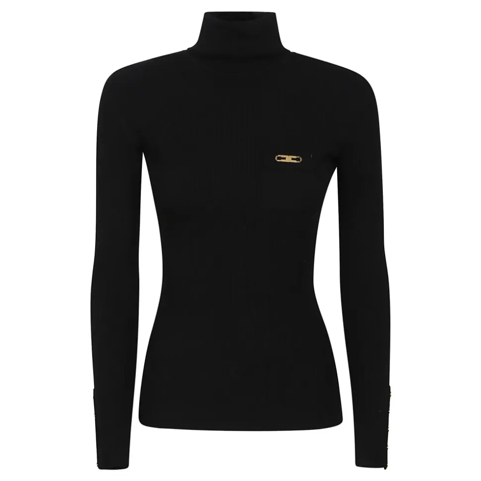 Schwarzer Gerippter Rollkragenpullover AW25