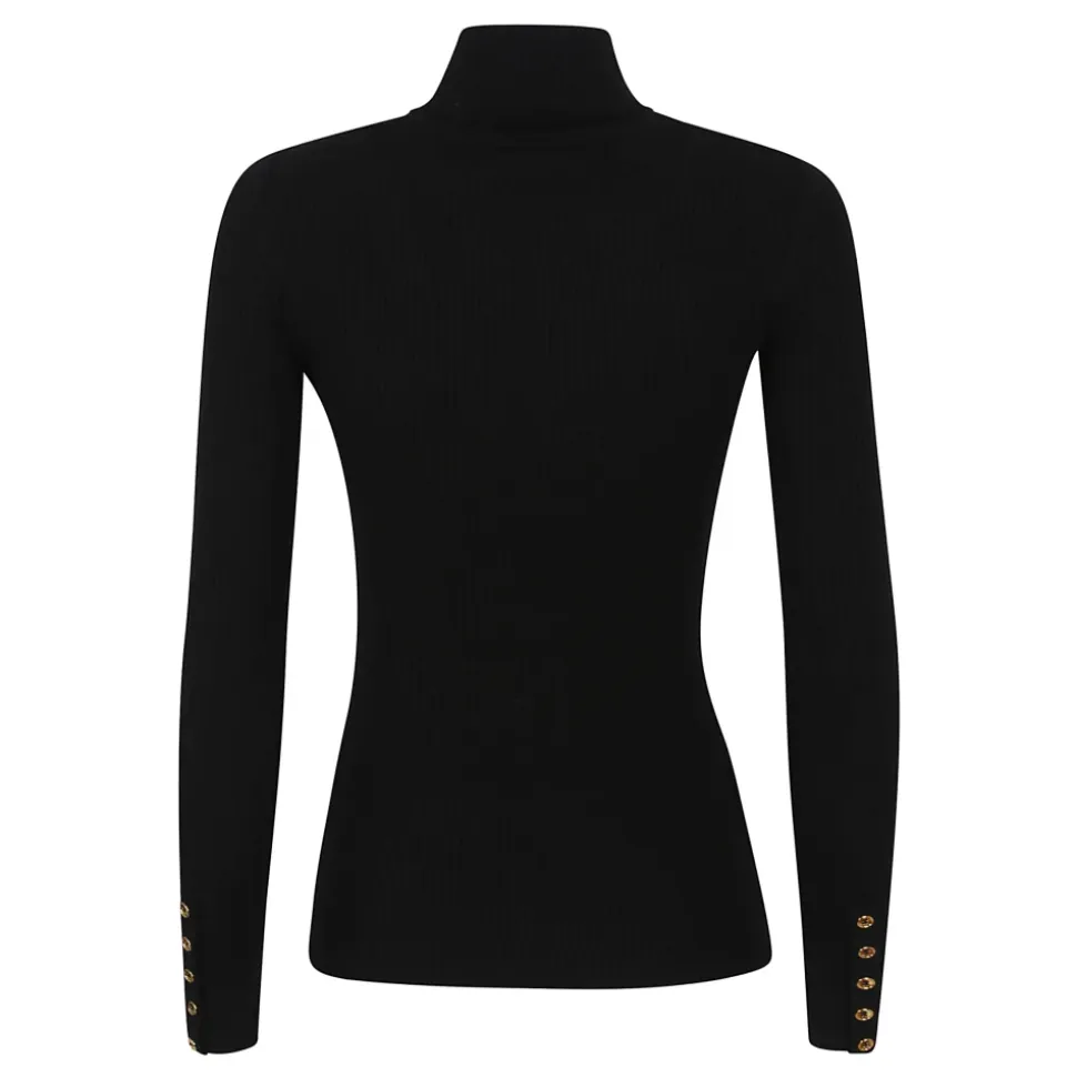 Schwarzer Gerippter Rollkragenpullover AW25