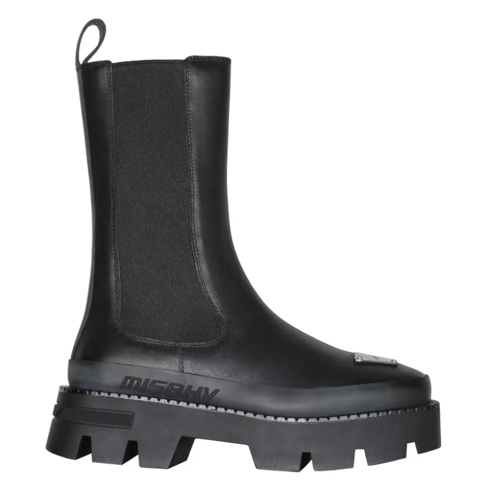 Schwarzer Leder Chelsea Stiefel
