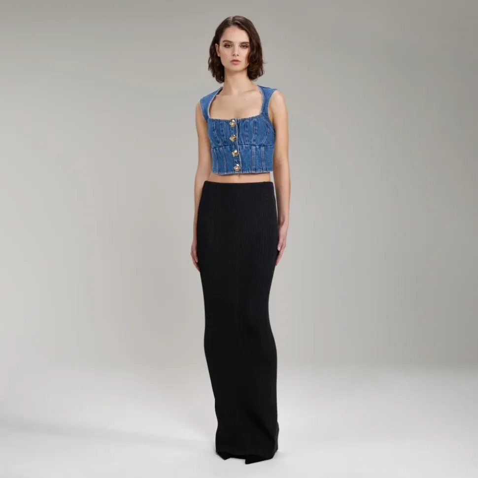 Schwarzer Maxi-Strickrock