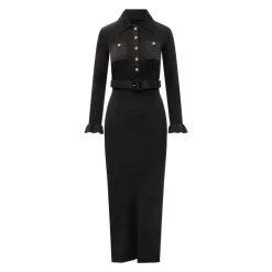Schwarzes Geripptes Gestricktes Polokleid