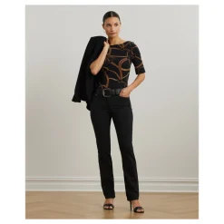 Schwarzes Lauren By Ralph Lauren Schwarz/Tan Judy Bootausschnitt Top Top
