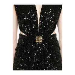 Schwarzes ärmelloses Kleid mit V-Ausschnitt und Cut-Out-Details