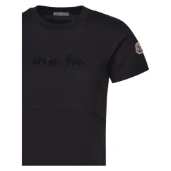 Schwarzes T-Shirt aus Baumwolle mit Perlenlogo