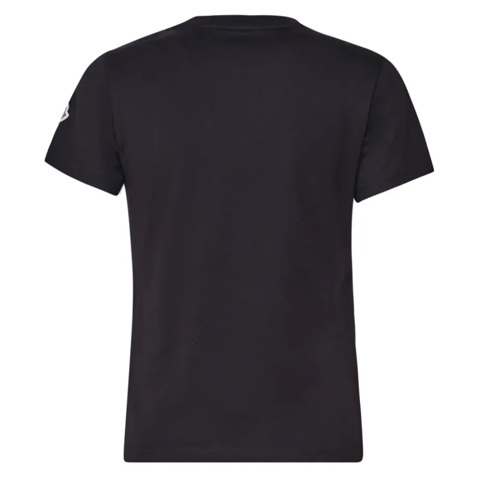 Schwarzes T-Shirt aus Baumwolle mit Perlenlogo