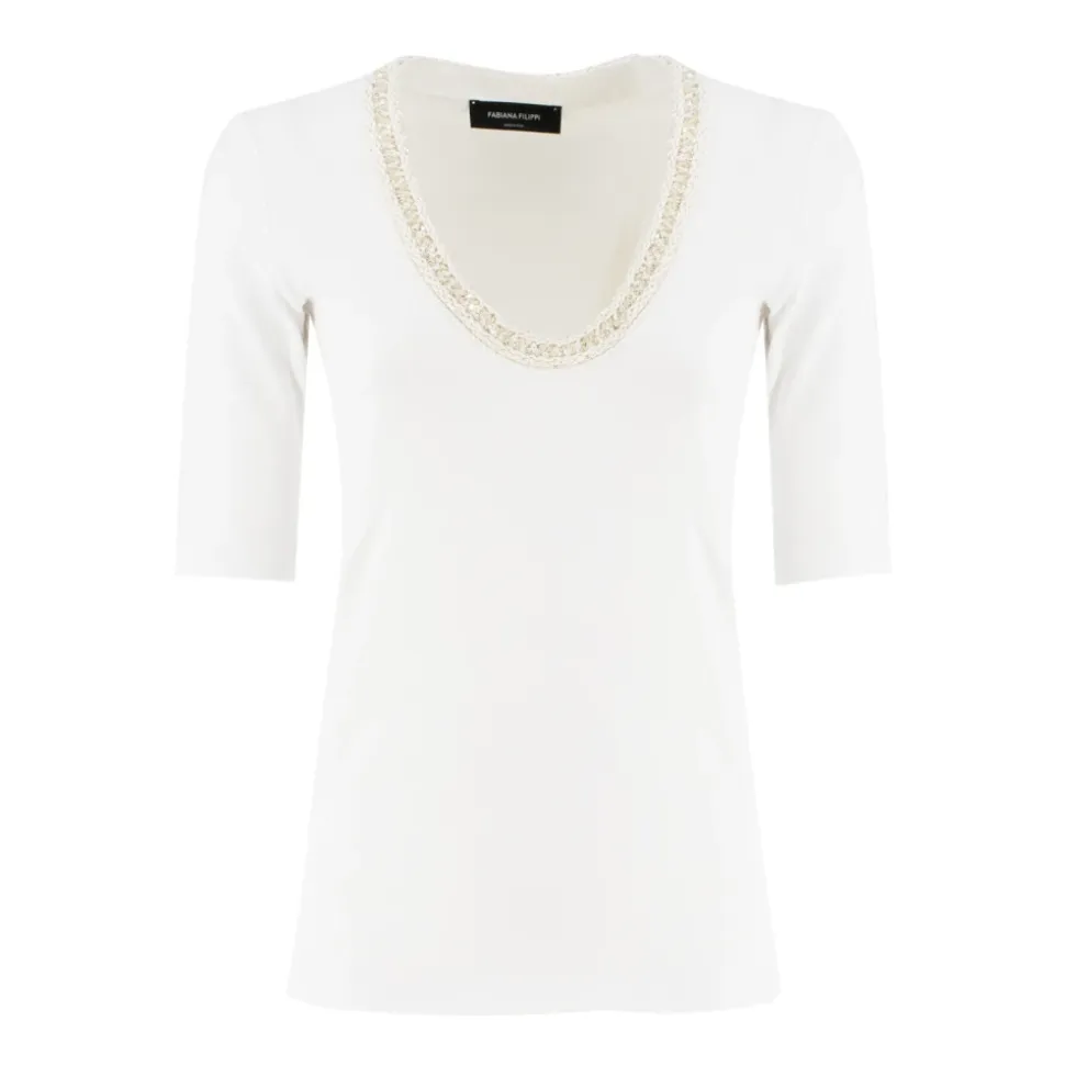 Sequin Rippen T-Shirt aus Baumwolle