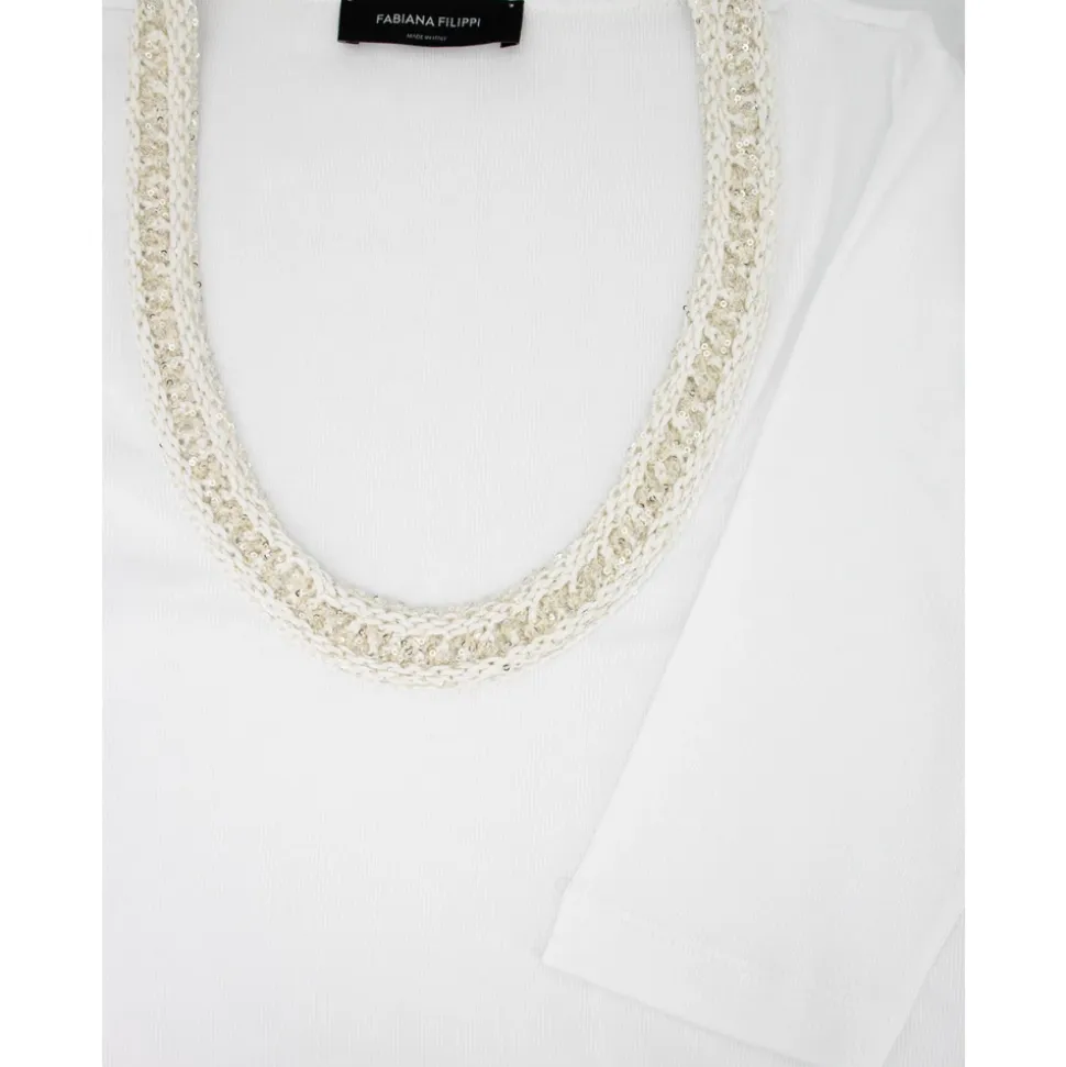 Sequin Rippen T-Shirt aus Baumwolle