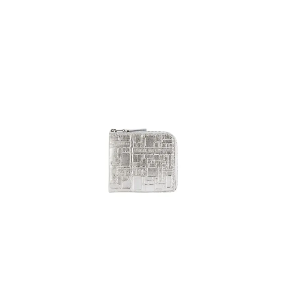 Silber geprägte Lederbrieftasche mit Reißverschluss