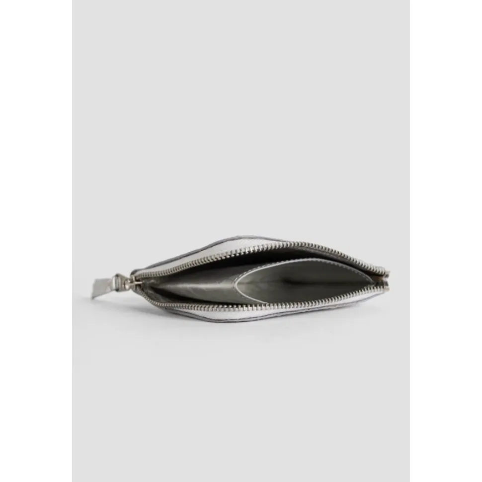 Silber geprägte Lederbrieftasche mit Reißverschluss