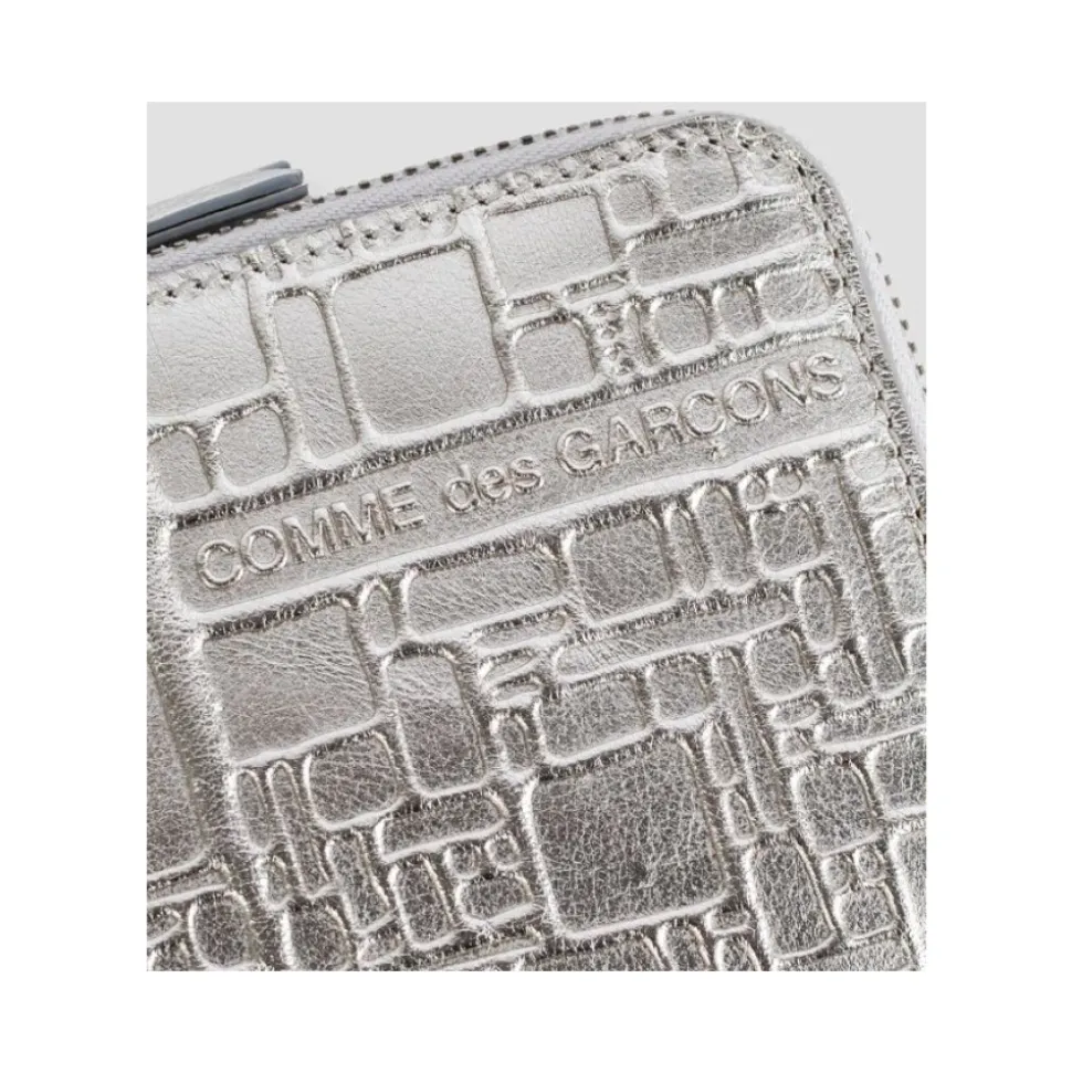 Silber geprägte Lederbrieftasche mit Reißverschluss