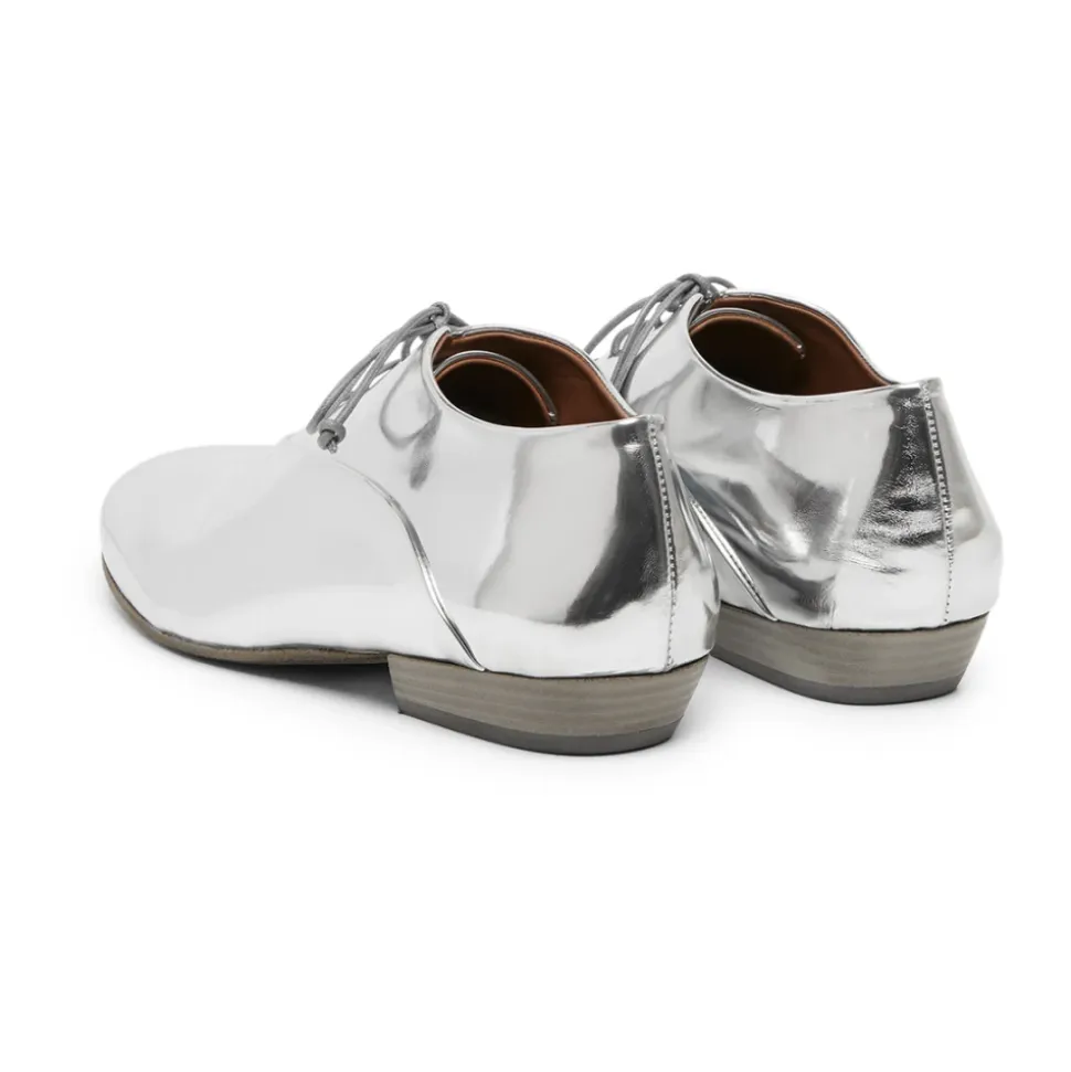 Silberfolie Spiegel Leder Derby Schuhe