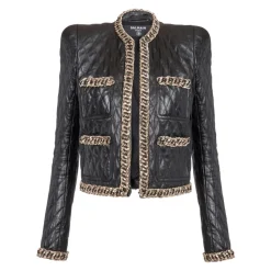 Steppjacke aus Leder mit Kettenbesatz