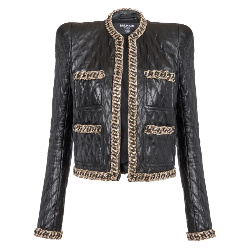 Steppjacke aus Leder mit Kettenbesatz