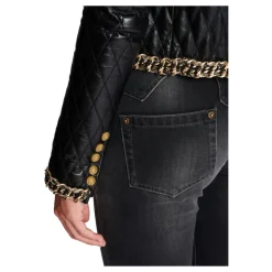 Steppjacke aus Leder mit Kettenbesatz