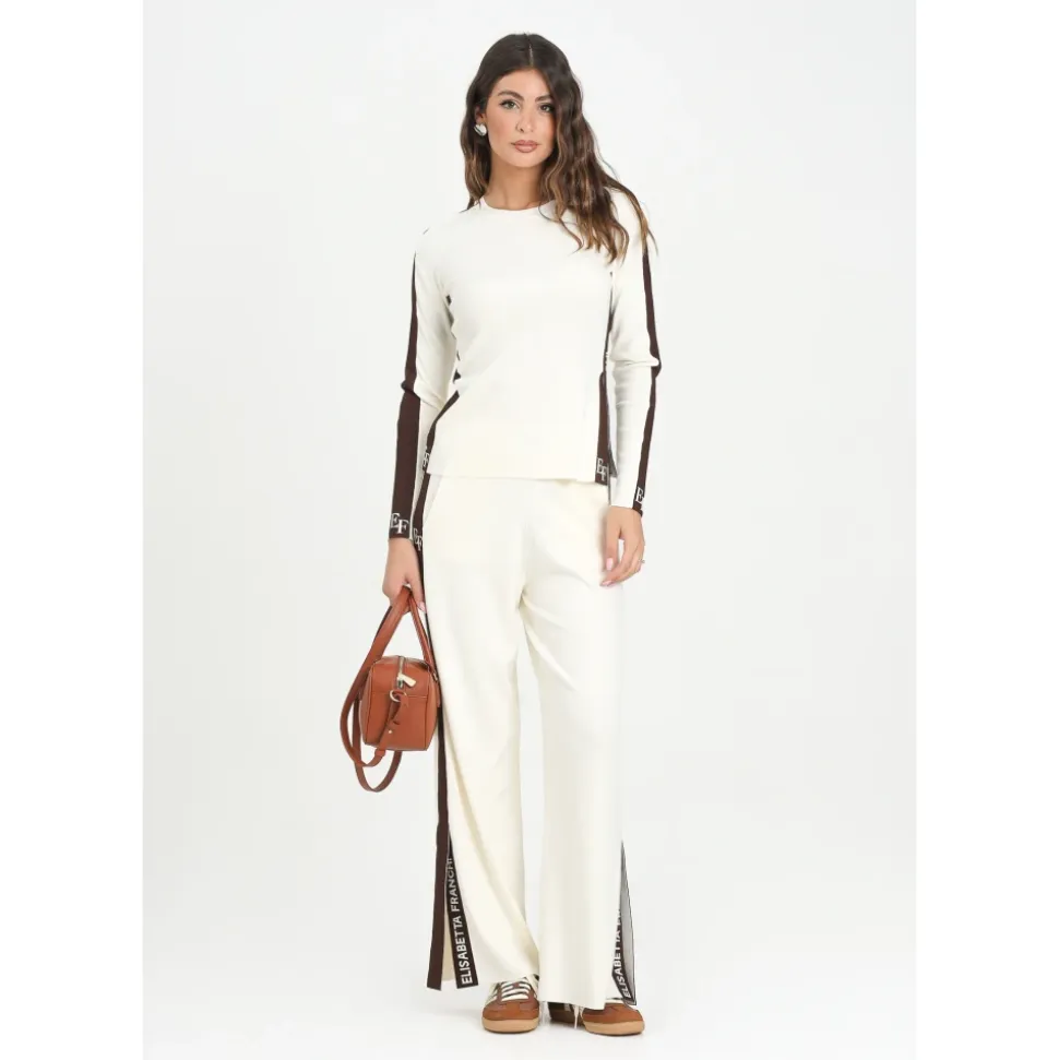 Strick cremefarbene Hose regular fit Palazzo