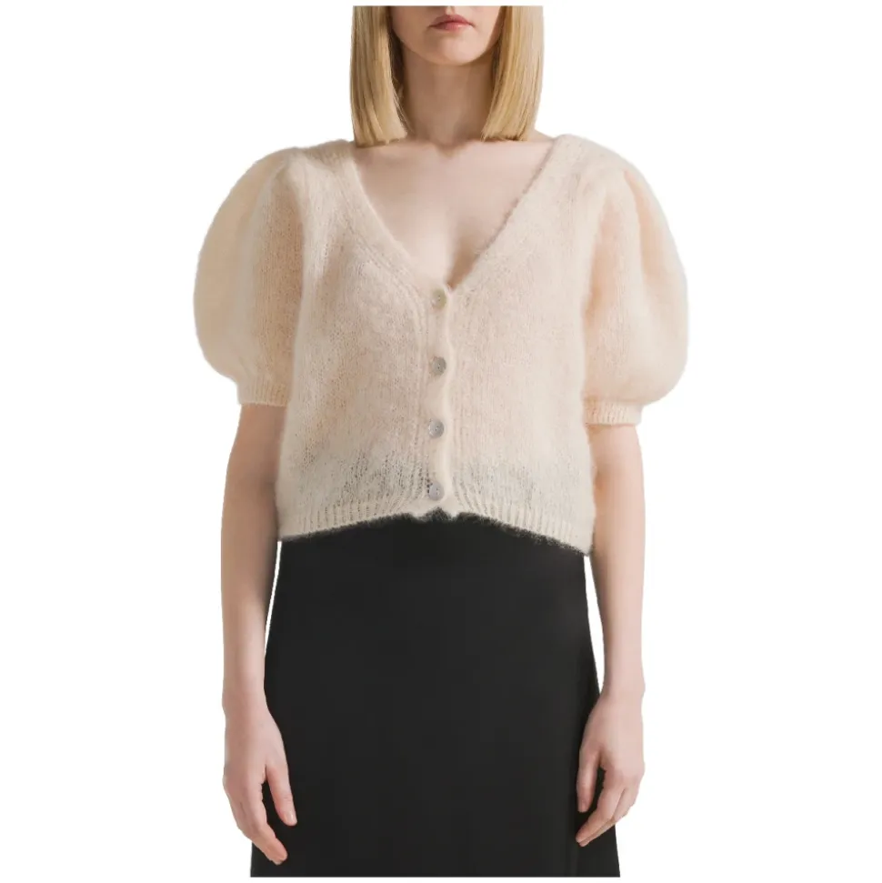 V-Ausschnitt Cropped Cardigan Mandel