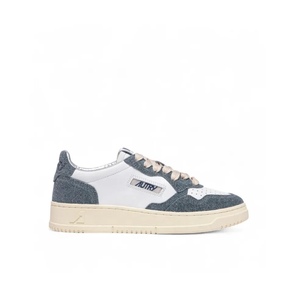 Vintage-inspirierte Low-Top Sneakers Weiß/Grau